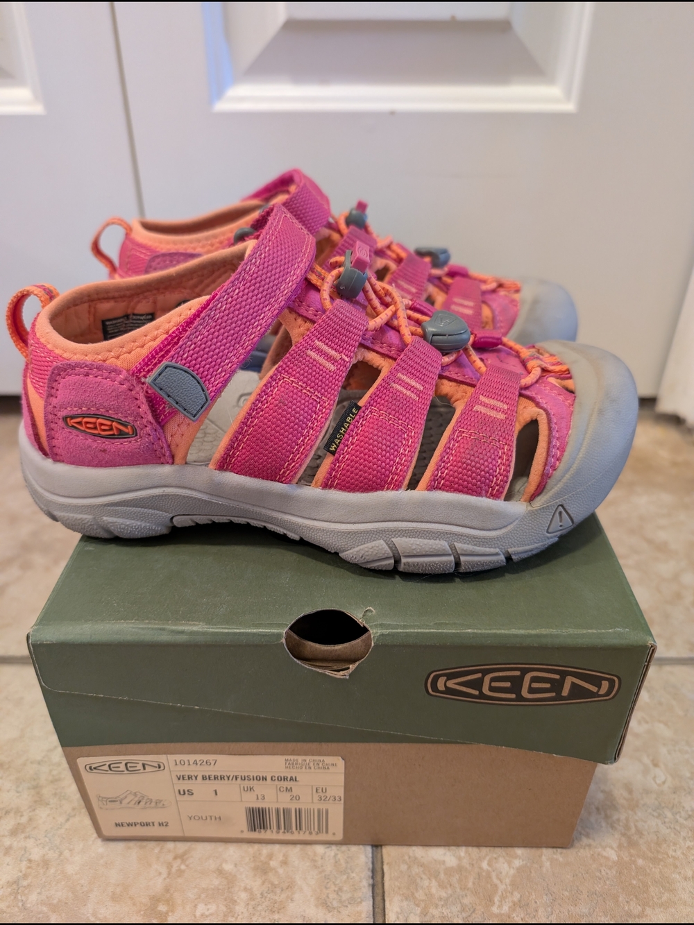 Keen Kids Pink Coral Sport Sandals with Gray Soles